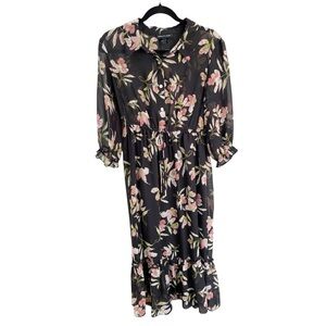 STELLA & JULIE Black Floral Long Sleeve Midi Dress 6